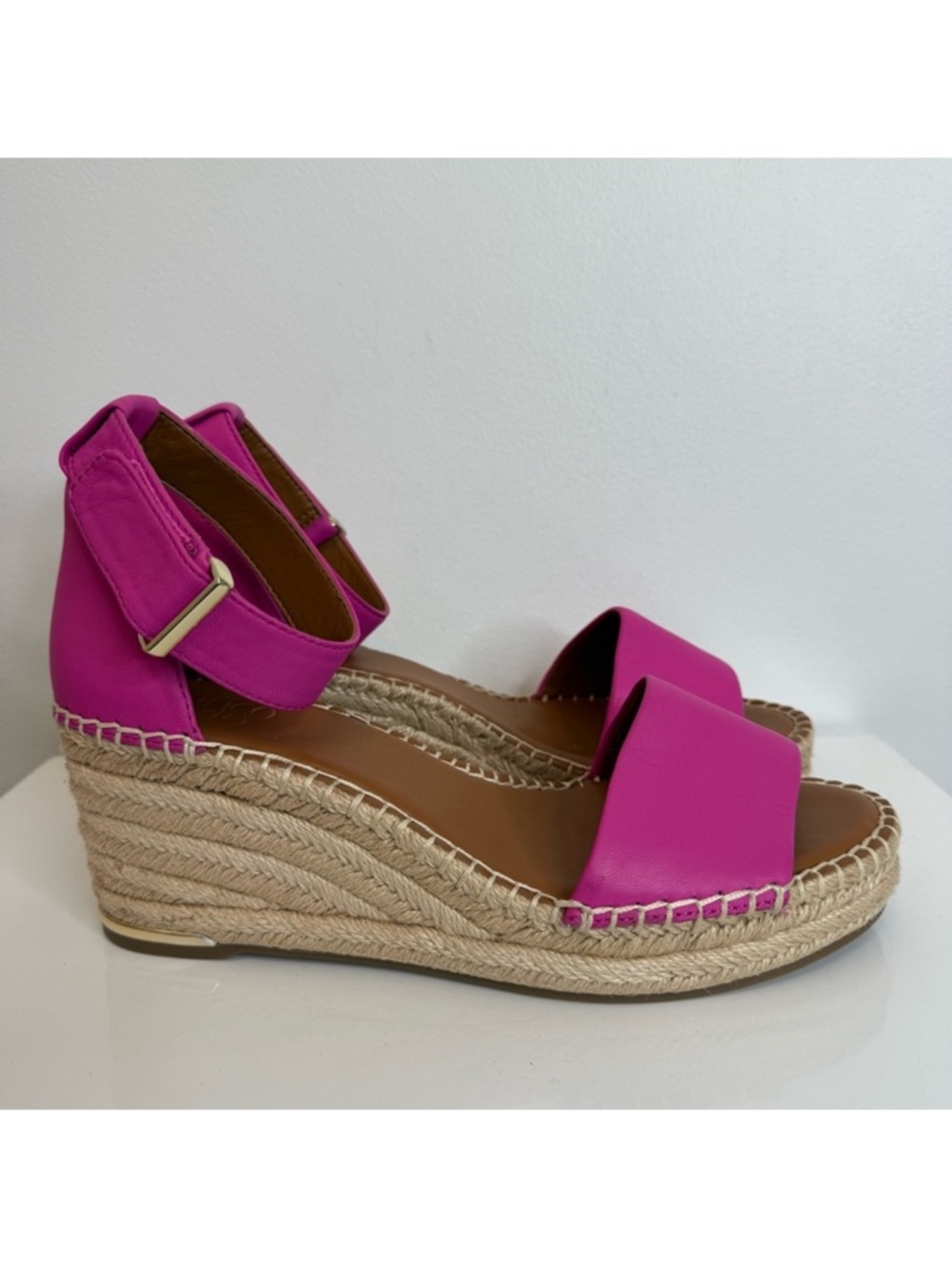 Franco Sarto Pink Leather Clemens Espadrille Wedge Sandal Women’s Size 9